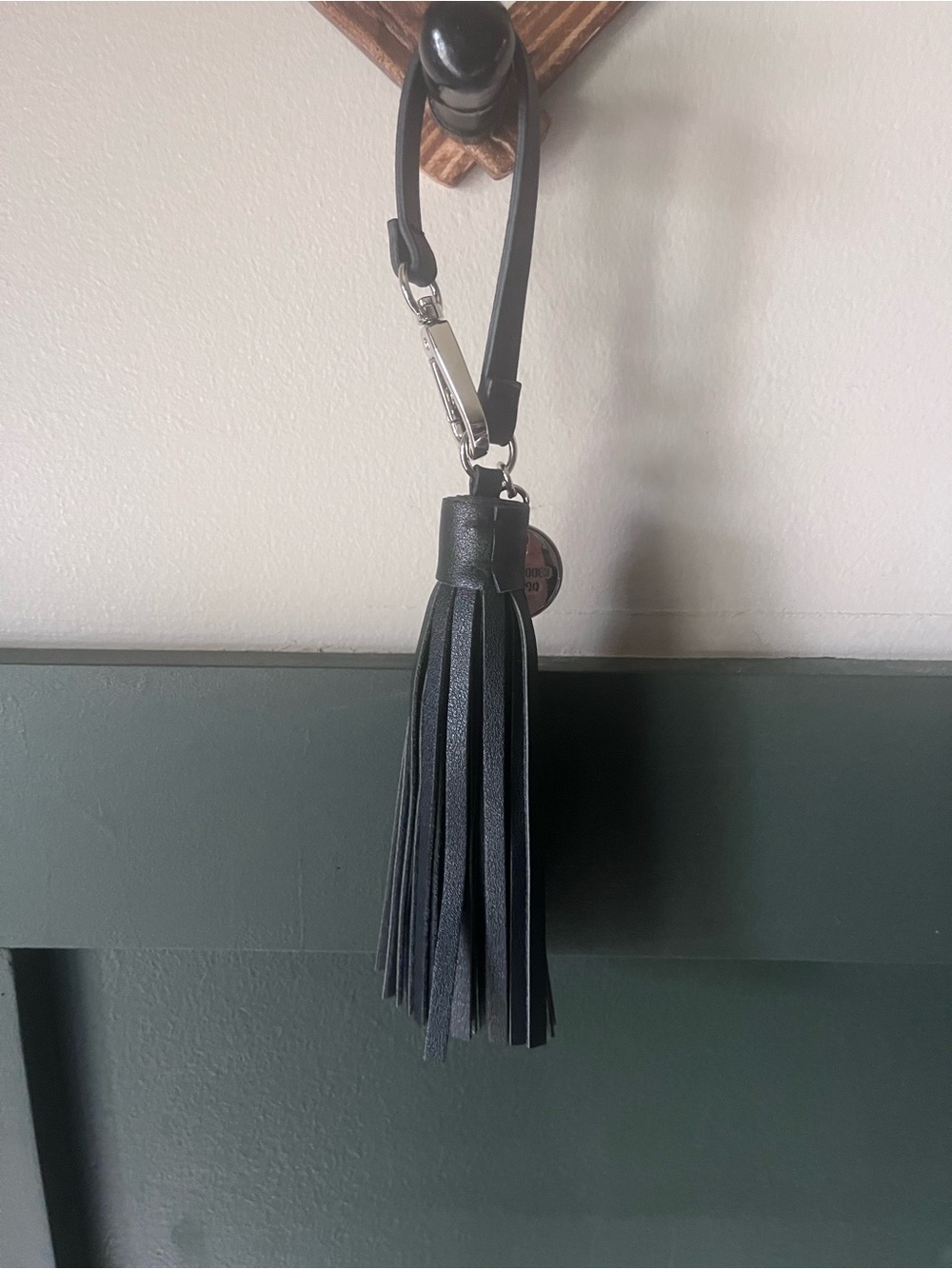 Steve Madden Black Leather Tassel Keychain Wristlet